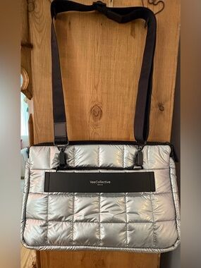 VeeCollective Porter Quilted Laptop Sleeve- Metallic Silver (fits up to 16”)